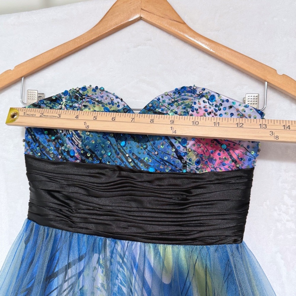 Cache Womens Y2K Prom Gown Size 0 Beaded Strapless Tulle Multicolor Fairycore - Picture 6 of 16